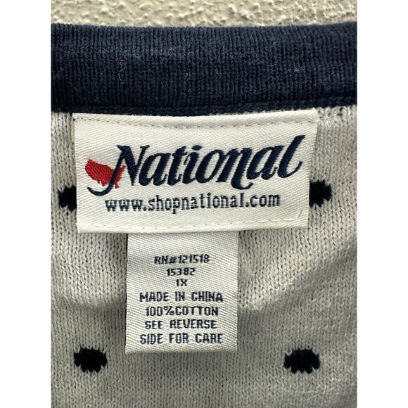 National Womens Sweater Size 1X Navy Polka Dotted Long Sleeve Button Up - Picture 4 of 11